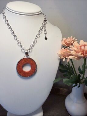 Silpada N1564 Sterling Silver Genuine Sponge Coral Donut Pendant Necklace | 925